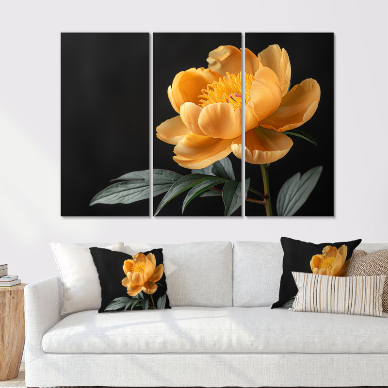 Ensemble de salon moderne moderne avec pivoines monochromes jaunes, Métal métal, H 28 po x l 36 po x P 1 po
