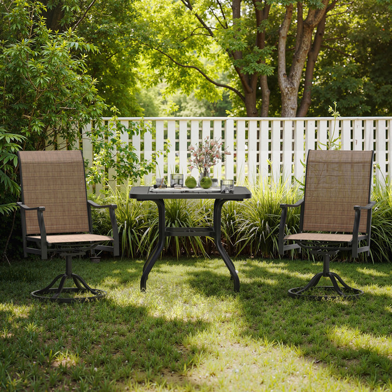 Outdoor Dining Chairs Set Of 2, 360°Swivel Patio Dining Chair With PVC-coated polyester Fabric, Outdoor Metal Armchair All Weather Resistant, Ergonomic Comfort, Perfect For Patio, Backyard, Balcony