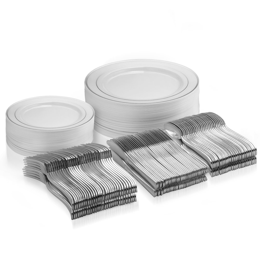 Silver Plastic Party Supplies Kit for 25 Guests Munfix