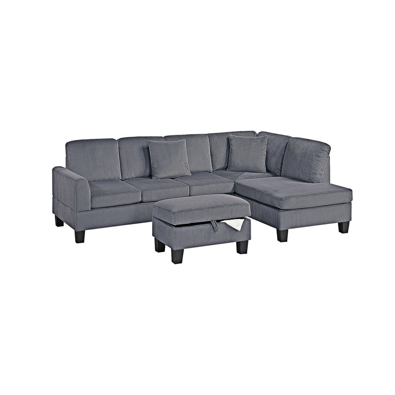 Sectional Set With Storage Ottoman, Dark Gray