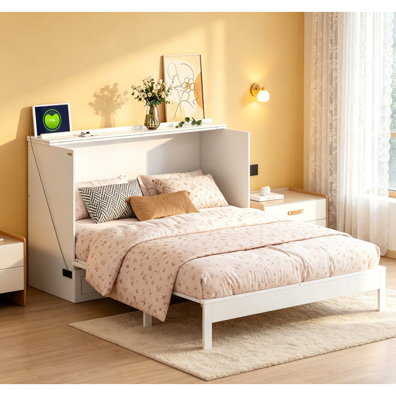 Lit escamotable double avec grands tiroirs, peu encombrant et élégant pour les petits appartements et les pièces multifonctionnelles