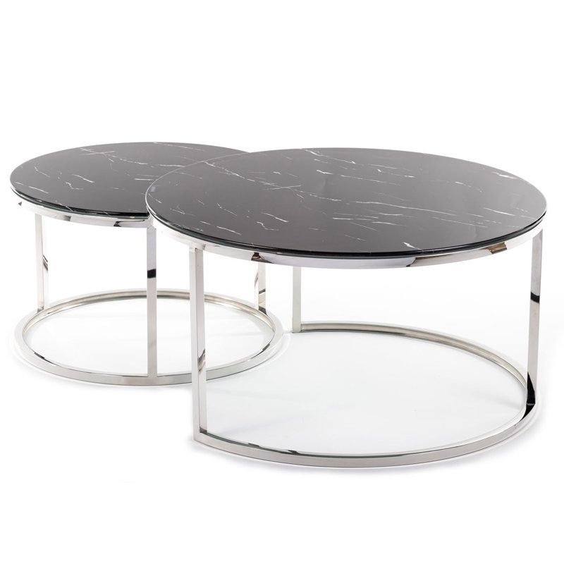 Ellinger 2 - Piece Glass Top Living Room Table Set, Black