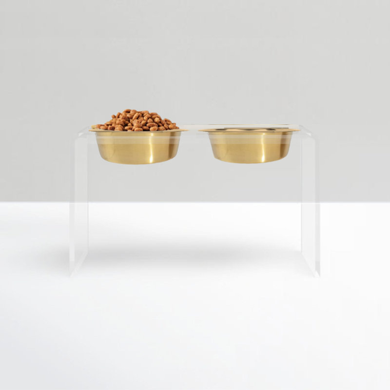 Tall Clear Elevated Feeder with Bowls, Gold