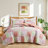 Modern Floral Geometric Quilt Set, 3-Piece Reversible Coverlet and Pillow Shams-110379271-110379275