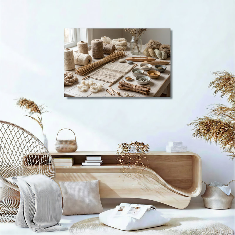 Ensemble de 1 tableau sur toile artisanale naturelle, H 32 po x l 48 po, Toile tendue