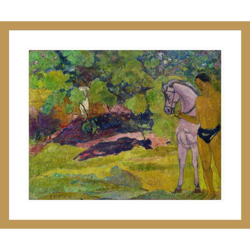 «The Vanilla Grove Man and Horse» par Paul Gauguin - Estampe numérique encadrée, H 23,5 po x l 28,32 po