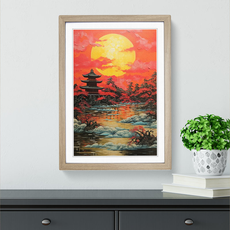 Japanese Sunset Expressionism - Framed Print, 46cm H x 34cm W x 2cm D, Oak