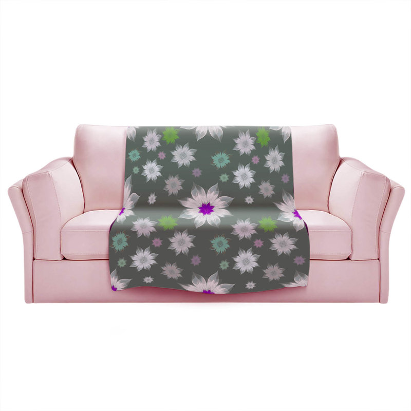  Jeté dentelle et fleurs, l 68 po x L 80 po, Bleu, mauve et vert