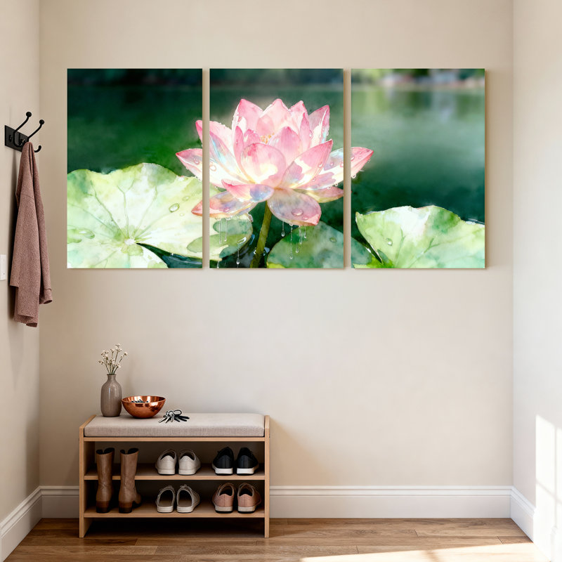 Fleur de lotus nénuphar impression sur toile tendue sur toile tendue, ensemble de 3 panneaux pour salon chambre à coucher