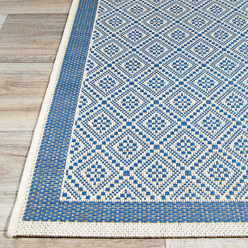 Vacaville Geometric Sand Azure Blue Indoor Outdoor Area Rug, Rectangle 5'10" x 9'2"