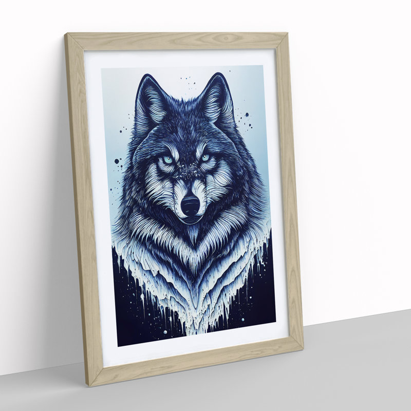 XV1022-5239X Winter Wolf Art No.3 - Single Picture Frame Painting, 46cm H x 34cm W x 2cm D, Oak