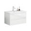 Meuble-lavabo 31,5 po blanc brillant sans poignée avec lavabo, 2 grands tiroirs à fermeture en douceur