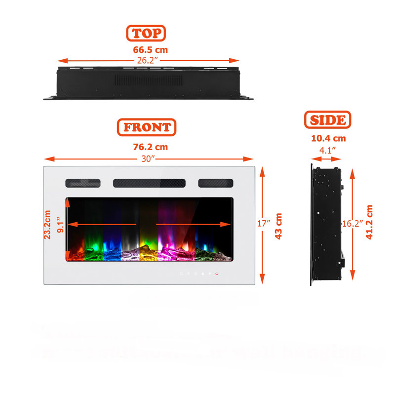 Foyers électriques et à carburant alternatif, H 17 po x l 30 po x P 4,1 po, Blanc