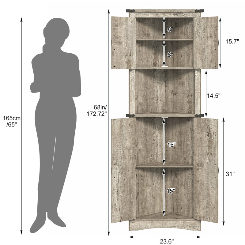 Triangular 68" Corner Kitchen Pantry, Oak
