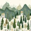 Murale fantaisiste forêt alpine village-1822684949