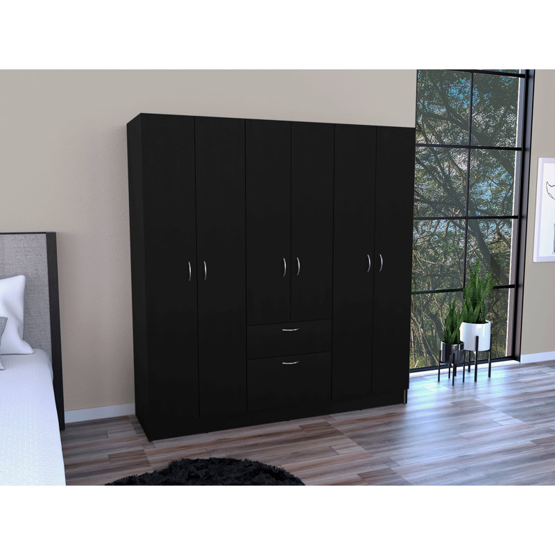 Armoire six portes Maya, chambre, noir / blanc