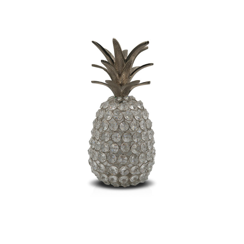 Glam Fruit Pineapple Sculpture Décor, 15" H x 9.5" W x 9.5" D, Silver