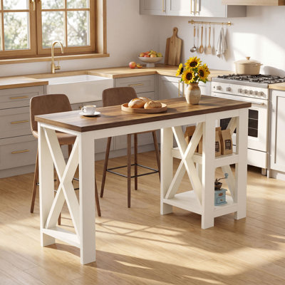 Table de îlot de cuisine de 62 pouces avec tablettes de rangement à 2 niveaux