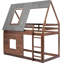 Lit superposé simple avec toit et 2 fenêtres - Fabrication en bois gris chêne fumé pour la chambre à coucher
