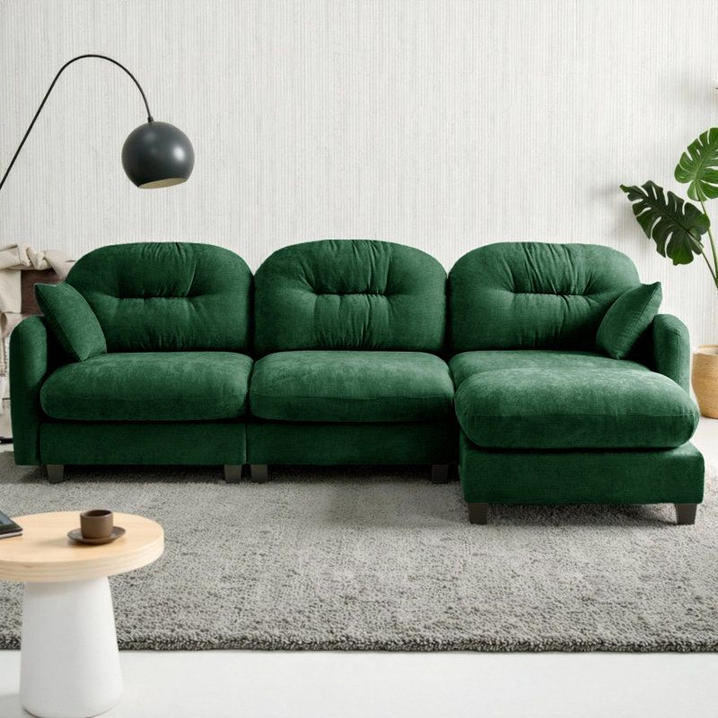 Modular L-Shaped Sectional Sofa Chenille Upholstered 3-Seater Couch with Ottoman, Tufted Backrest & Ergonomic Design for Living Rooms & Bedrooms, Easy Assembly
