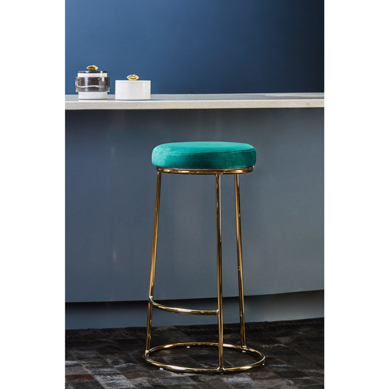Alec Upholstered Counter Stool with Metal Frame, Green, 68cm