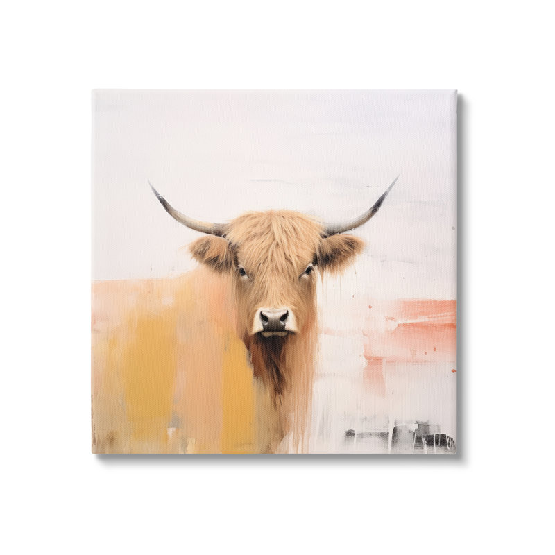 Rustic Highland Cow Canvas Wall Art in Warm Tones, 36" x 36"