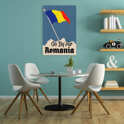 Vintage Romania Air Travel Classic Retro Vintage Landscape Nature Wall Art Print 1 Piece Wrapped Canvas Wall Art