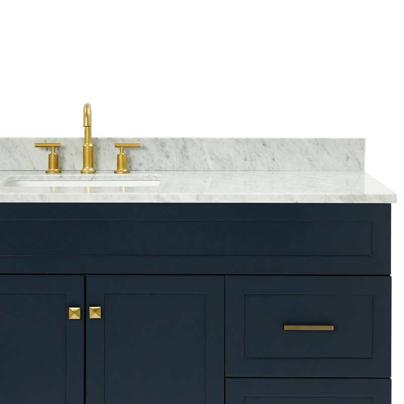 Partham 67'' Single Bathroom Vanity with Carrara Marble Top, Blue
