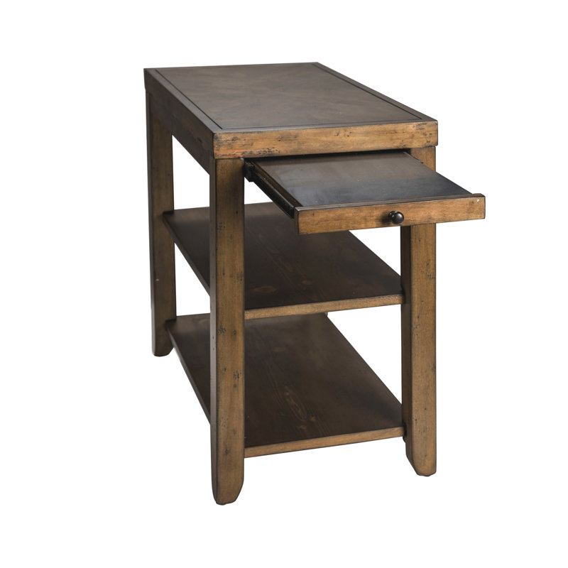Mitchell Brown Rectangular Wood Side Table with Storage