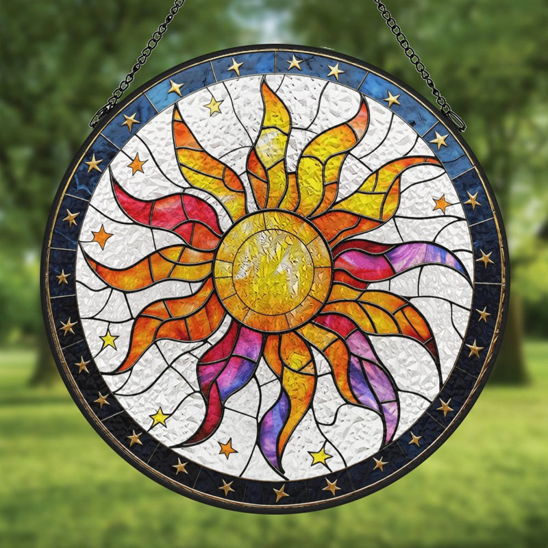 Vitrail Sun and Stars, 6,3 x 6,3 po (16 x 16 cm)