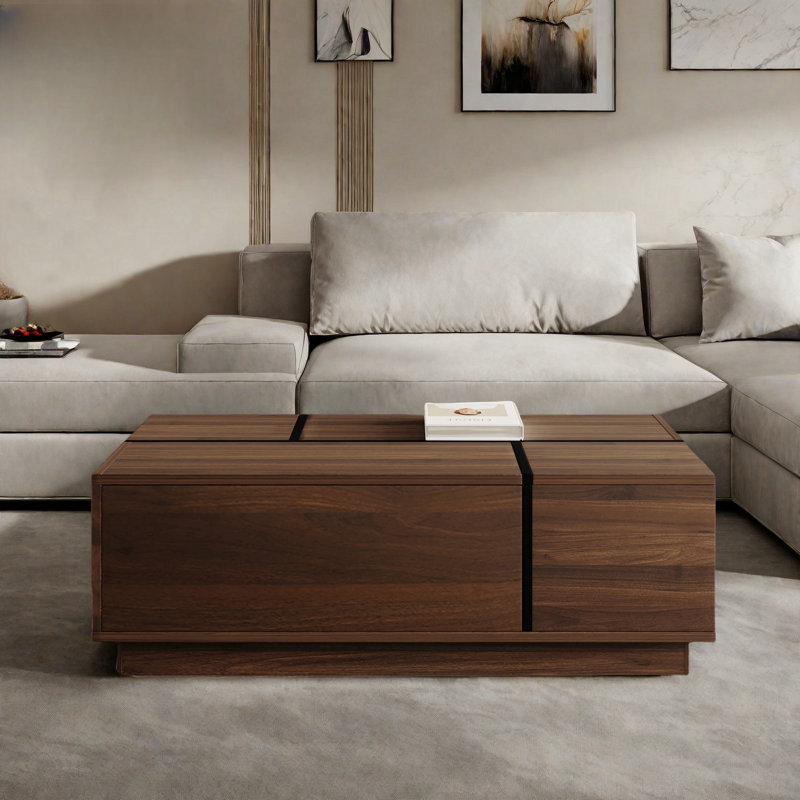 Rectangular Sliding Top Coffee Table With 2 Drawers And 2 Hidden Storage Compartments