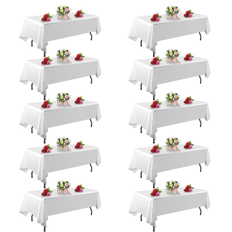 Paquet de 10 nappes rectangulaires blanches de 60 po x 102 po pour 6 tables rectangulaires. Nappes blanches lavables en polyester résistant aux taches et aux plis