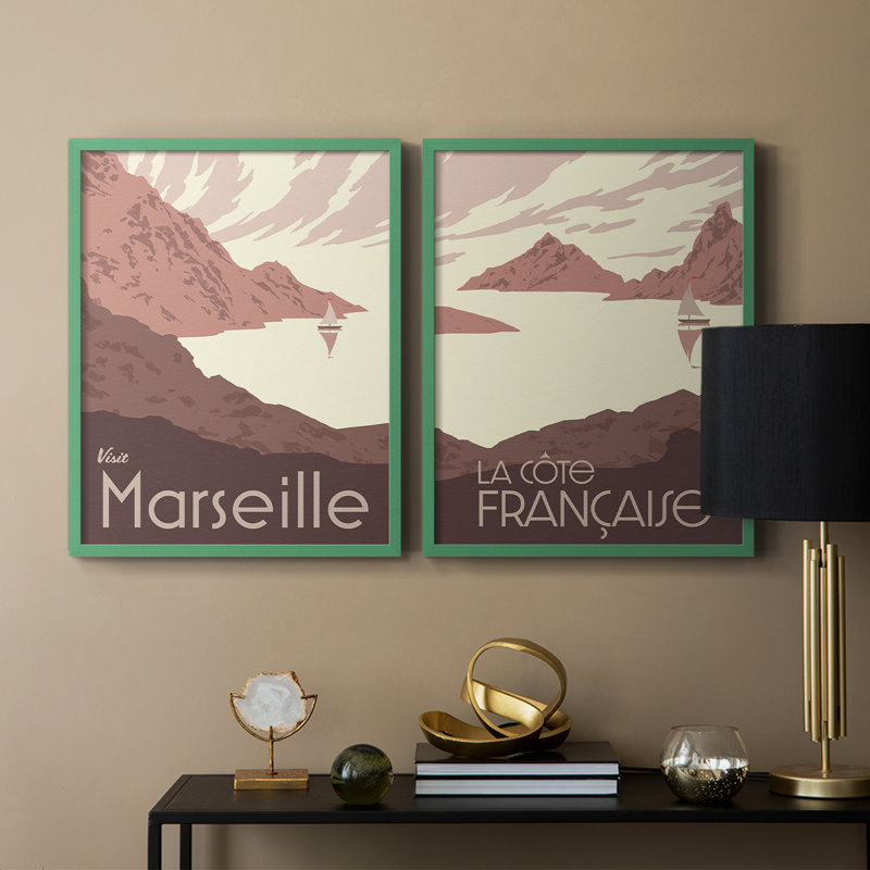 «French Coast I», reproduction encadrée de qualité supérieure - prête à être accrochée - aucun clou requis - aucun clou requis
