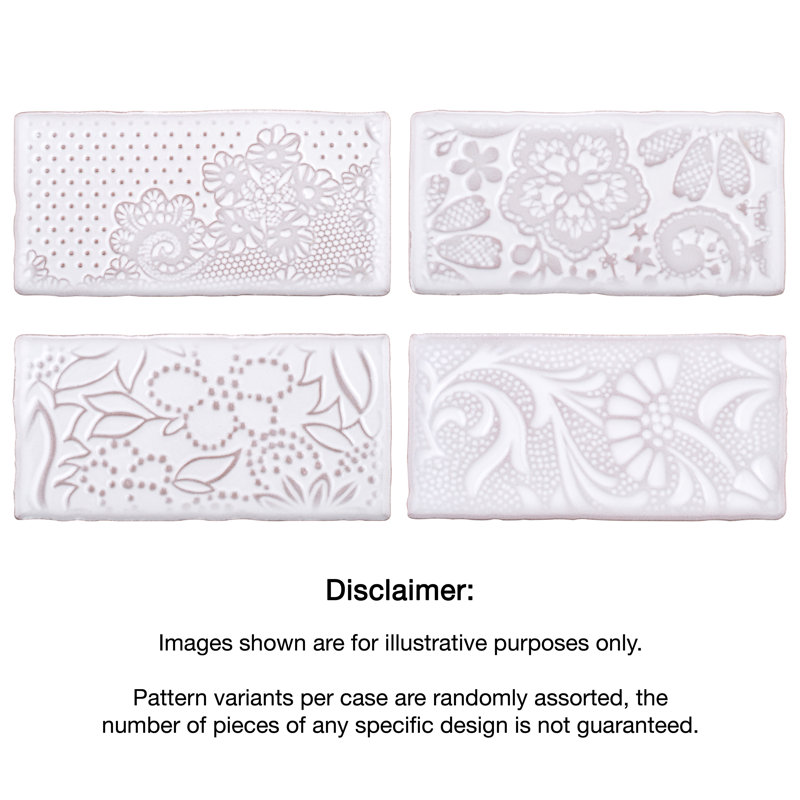 Antic Feelings 3" x 6" Ceramic Patterned Subway Tile, Feelings Milk