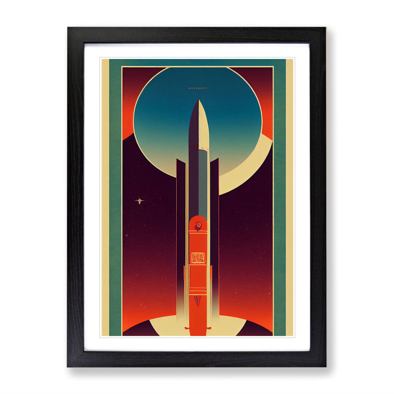 XV1022-4003X Spaceship Rocket Deco No.3 - Single Picture Frame Print, Black, 46cm H x 34cm W x 2cm D