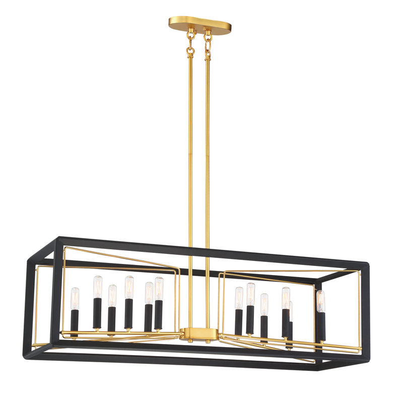 Sable 12-Light Gold and Black Rectangular Chandelier