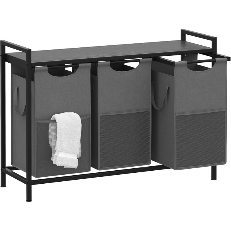 Heybly 3-Bag Laundry Hamper With Storage Shelf - Large Capacity Pull-Out Laundry Sorter For Laundry Room, Bathroom, And Dorm Organization