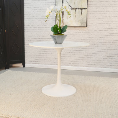Elegant White 36" Round Marble Top Dining Table with Compact Modern Pedestal Base