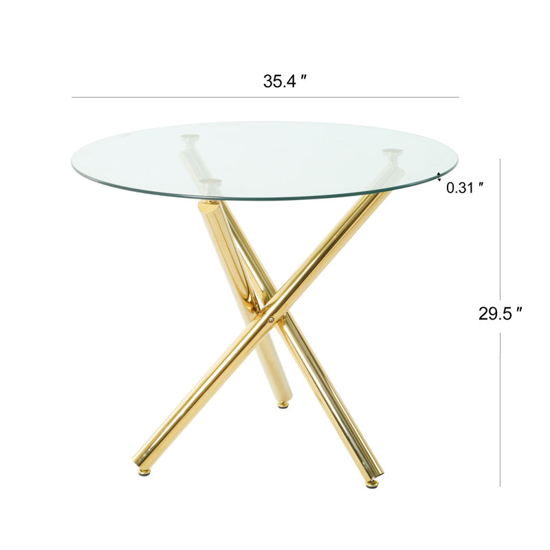 Table de salle à manger ronde en verre trempé, H 29,5 po x L 36 po x l 36 po, Doré
