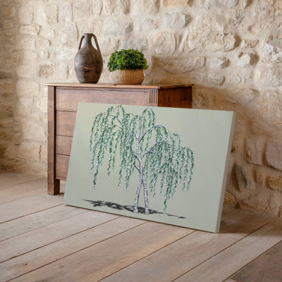 Canvas A Serene Illustration Of A Gracefully Twisted Willow Tree Its Wall Art Long Delicate Branches Cascading Downward Adorned With Canvas Wall Art