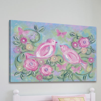 "Birds in Garden" par Reesa Qualia, reproduction sur toile tendue
