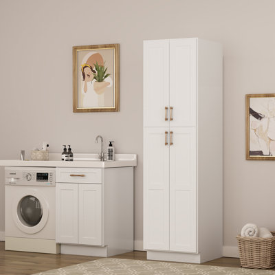 24"W * 96"H * 24"D Shaker White Kitchen Pantry Cabinet with Adjustable Shelves