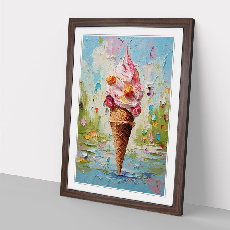 Ice Cream Impressionism - Single Picture Frame Print on Wood, 34cm H x 25cm W x 2cm D, Walnut
