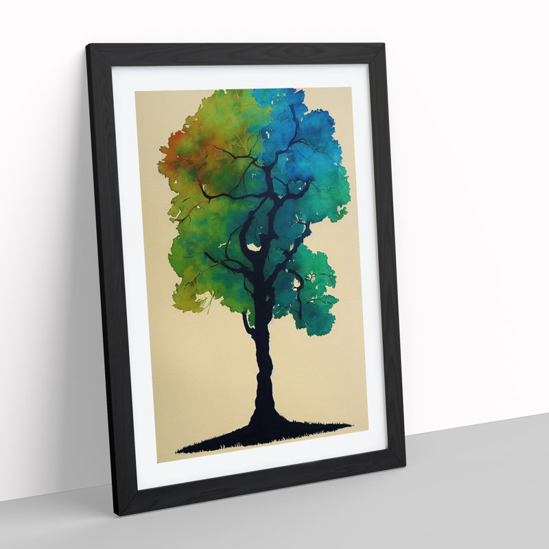 Water Paint Tree No.5 - Single Picture Frame Painting, 34cm H x 25cm W x 2cm D, Black