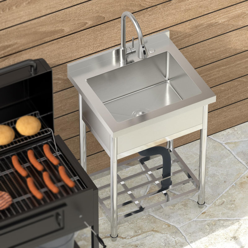 Évier de cuisine en acier inoxydable 24 po x l 21 po avec support en acier inoxydable