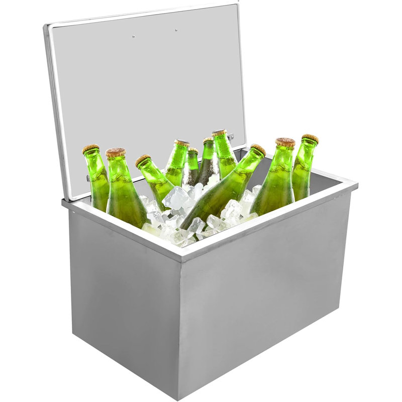 Drop in Ice Chest, Stainless Steel Commercial Ice Bin with Hinged Cover, Outdoor Kitchen Ice Bar for Drinks