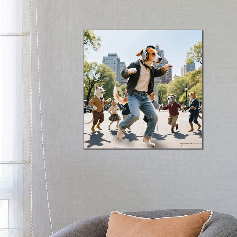 Dog Dancing In Washington Square Park 1 Piece Wall Art on Canvas, 66.04 cm H x 66.04 cm W x 3.175 cm D, Does Not Apply