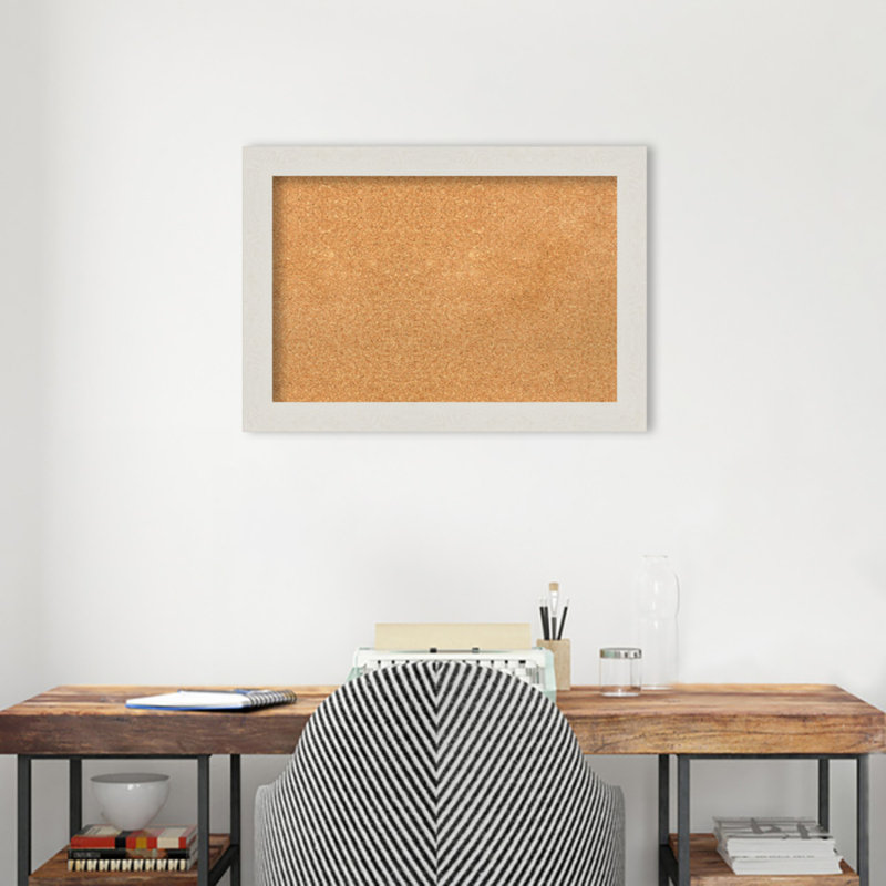 White Framed Natural Cork Bulletin Board 30" x 23"