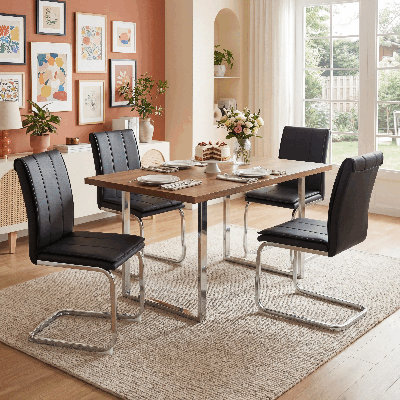 Ensemble de 4 chaises de salle à manger rembourrées en similicuir rembourrées, noir / argent