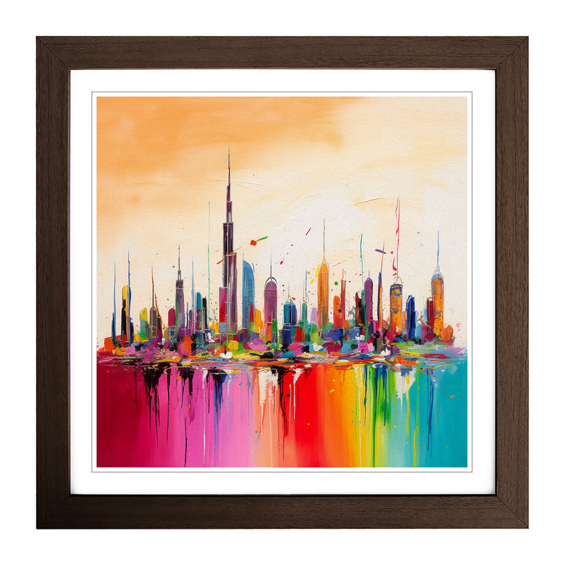 City Of Dubai Colour Field - Single Picture Frame Print on Wood, Walnut